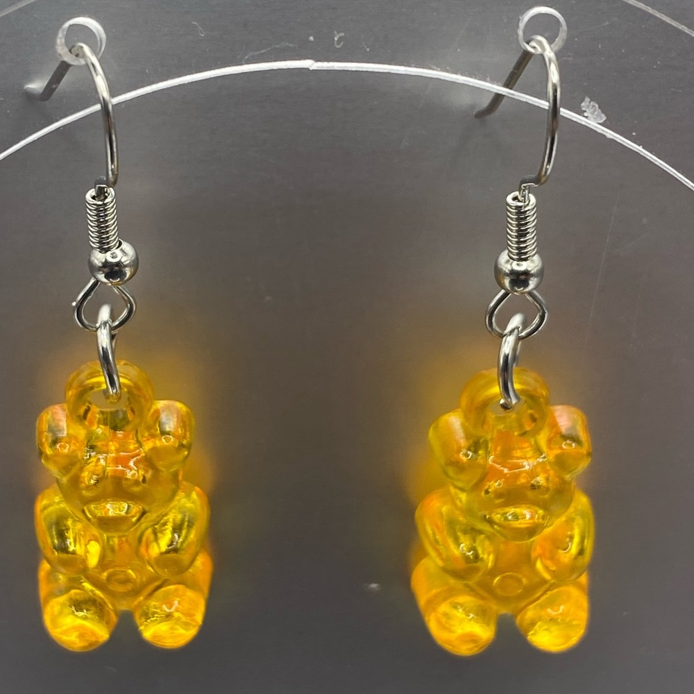 Gold gummy bears silver tone earrings